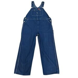 Dickies Mens Indigo Bib Overalls Size 42x30 Dark Wash Straight Leg Carpenter